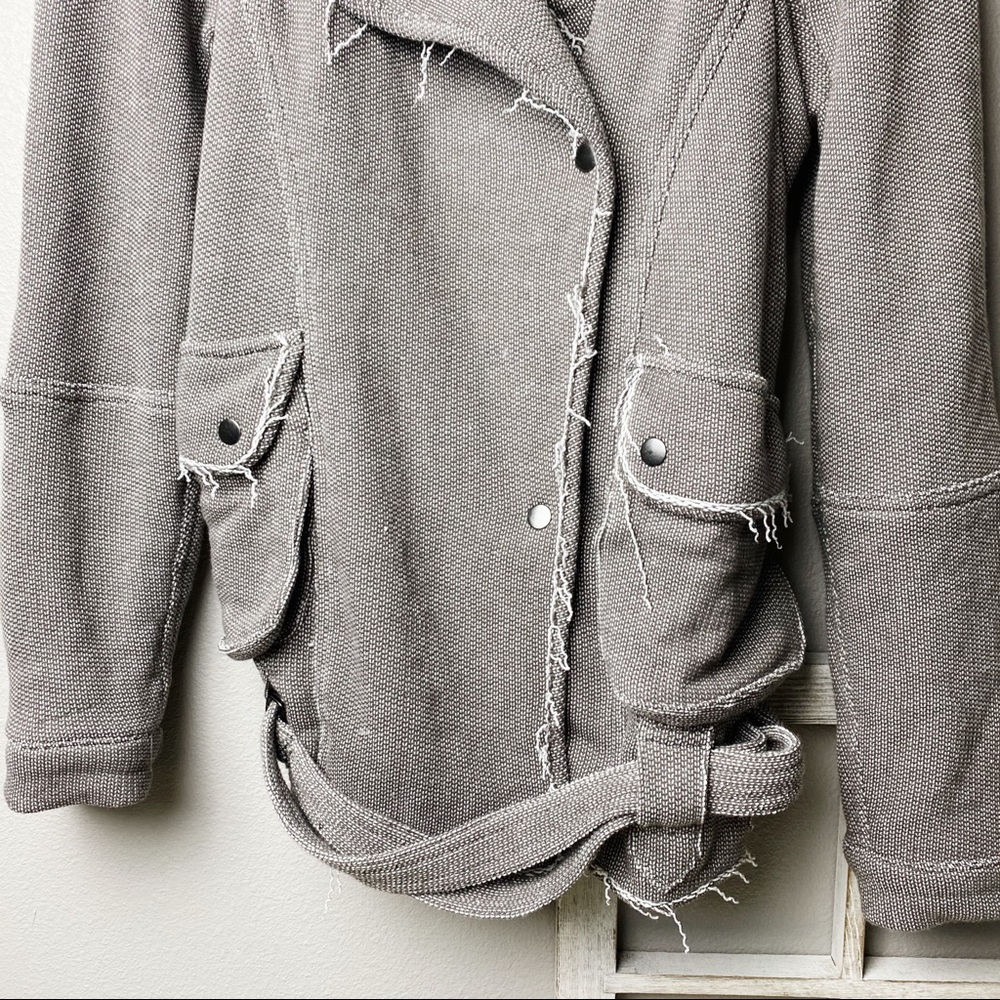 Free People Grey Frayed Boho Belted Jacket S - Picture 4 of 9